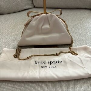 Kate Spade Bridal Bow Frame Clutch Pearl White Leather Gold Hardware Dust Bag
